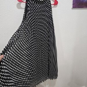 FOREVER Polka Dot Pleated Halter Dress Black White Bow Neck Swing Fits M/L or L